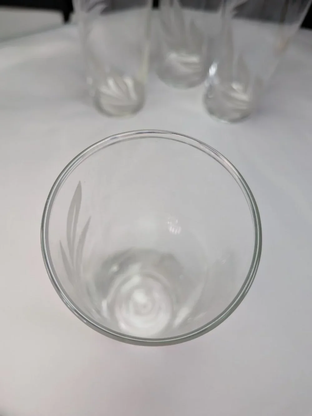 Vintage MCM Frosted White Leaf Highball Glasses 7